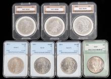 7 MORGAN DOLLAR 90% SILVER MINT STATE COIN LOT