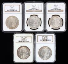 GRADED MORGAN DOLLAR AU TO MS SILVER COIN LOT OF 5