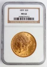 1899 $20 GOLD DOUBLE EAGLE COIN NGC MS 62