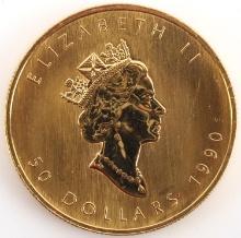 1990 CANADA $50 DOLLAR 1 OZ GOLD MAPLE LEAF COIN