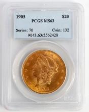 1903 LIBERTY HEAD $20 GOLD 1 OZ COIN PCGS MS63