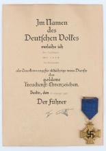 WWII GERMAN THIRD REICH 40 YR SERVICE MEDAL & CERT