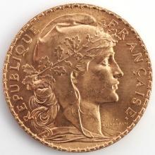 1909 FRENCH 20 FRANCS GOLD COIN UNC
