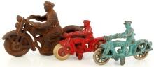 LOT 3 OF CAST IRON MOTORCYCLE POLICE TOYS