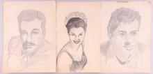 3 VINTAGE HAND SKETCHED PORTRAITS OF FAMOUS STARS