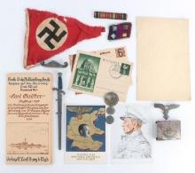 16 WWII GERMAN REICH MINI DAGGER & POSTCARDS LOT