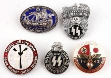 WWII GERMAN ENAMELED BADGES WAFFEN SS LOT OF 5