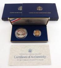 1987 2 COIN GOLD & SILVER US CONSTITUTION COIN SET