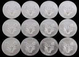 1 OZ AMERICAN SILVER EAGLE $1 COINS LOT OF 12