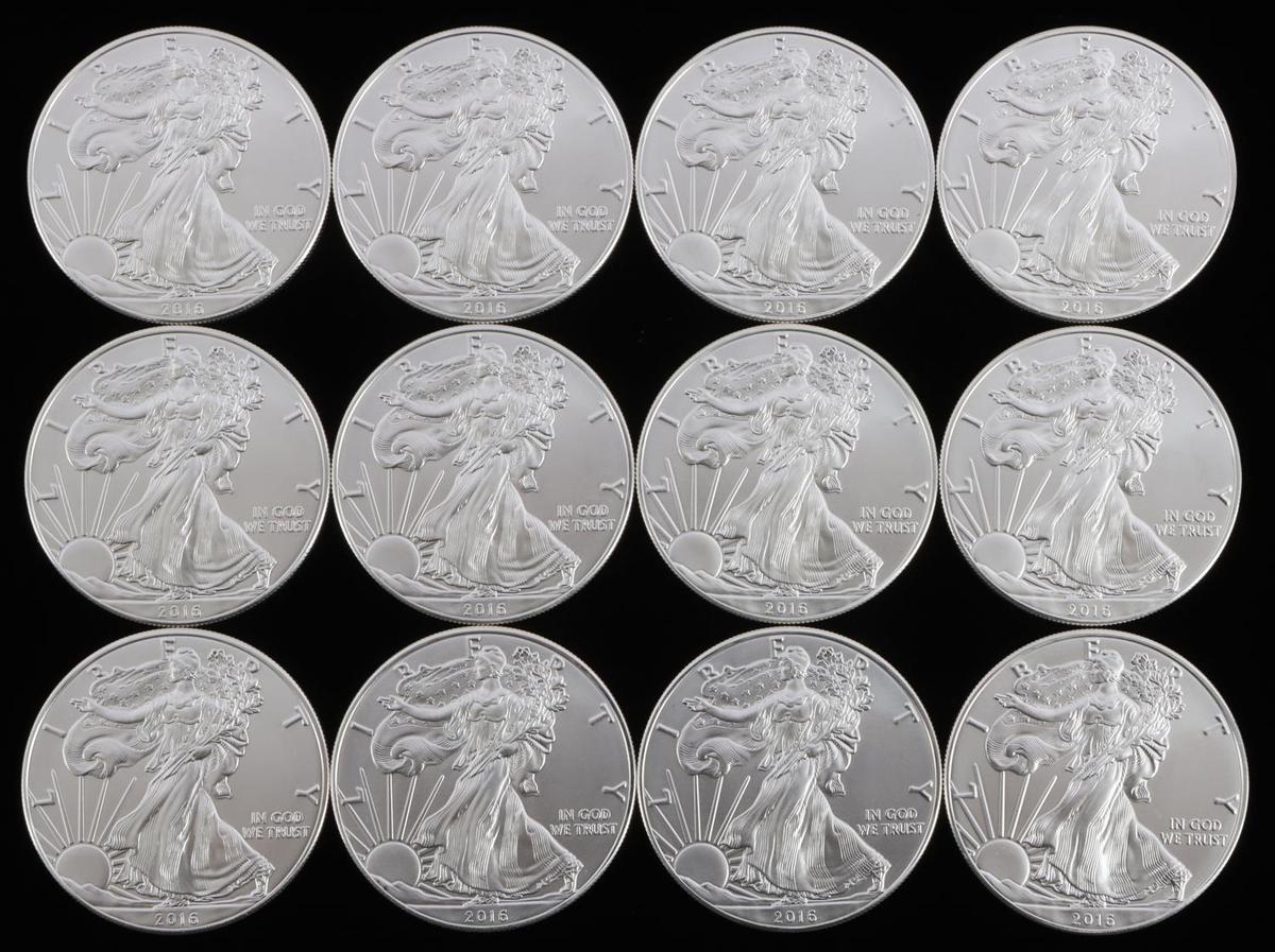 1 OZ AMERICAN SILVER EAGLE $1 COINS LOT OF 12