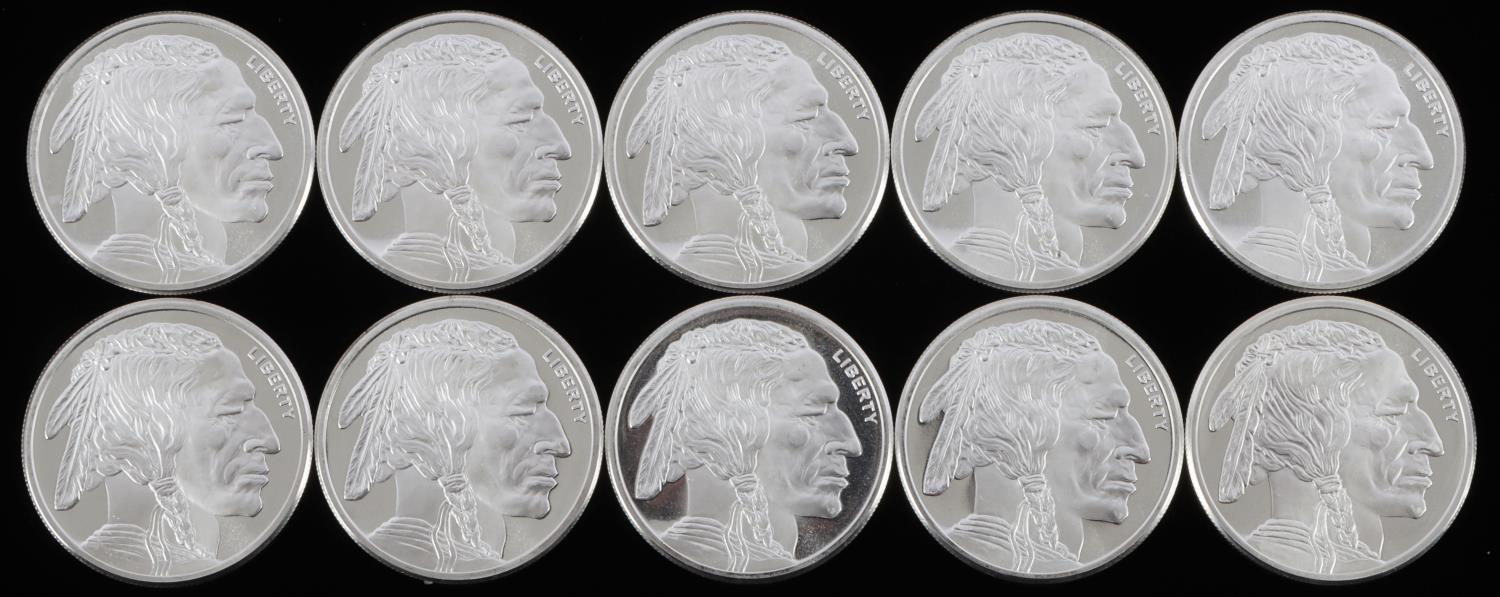 BUFFALO 1 OZ SILVER BULLION ROUNDS LOT OF 10