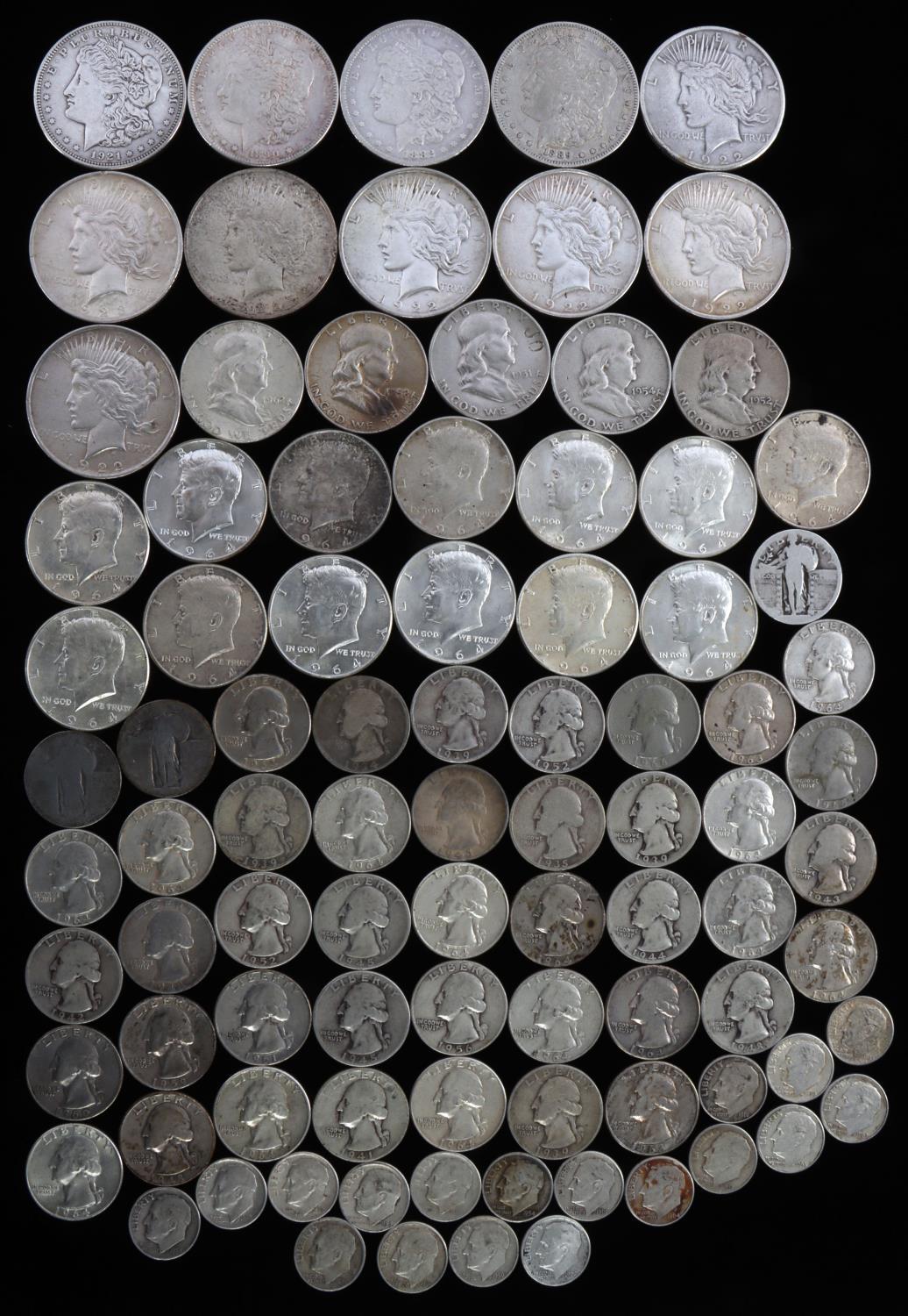 90% SILVER U.S. COIN LOT PEACE MORGAN QUARTER DIME