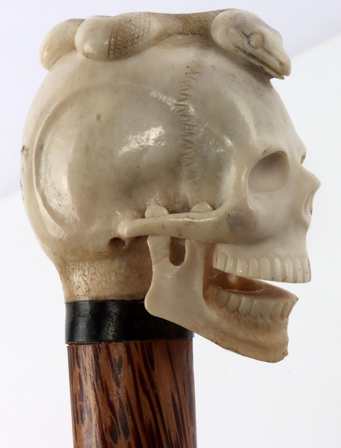 ANTIQUE BONE SKULL GRIP WALKING CANE STICK