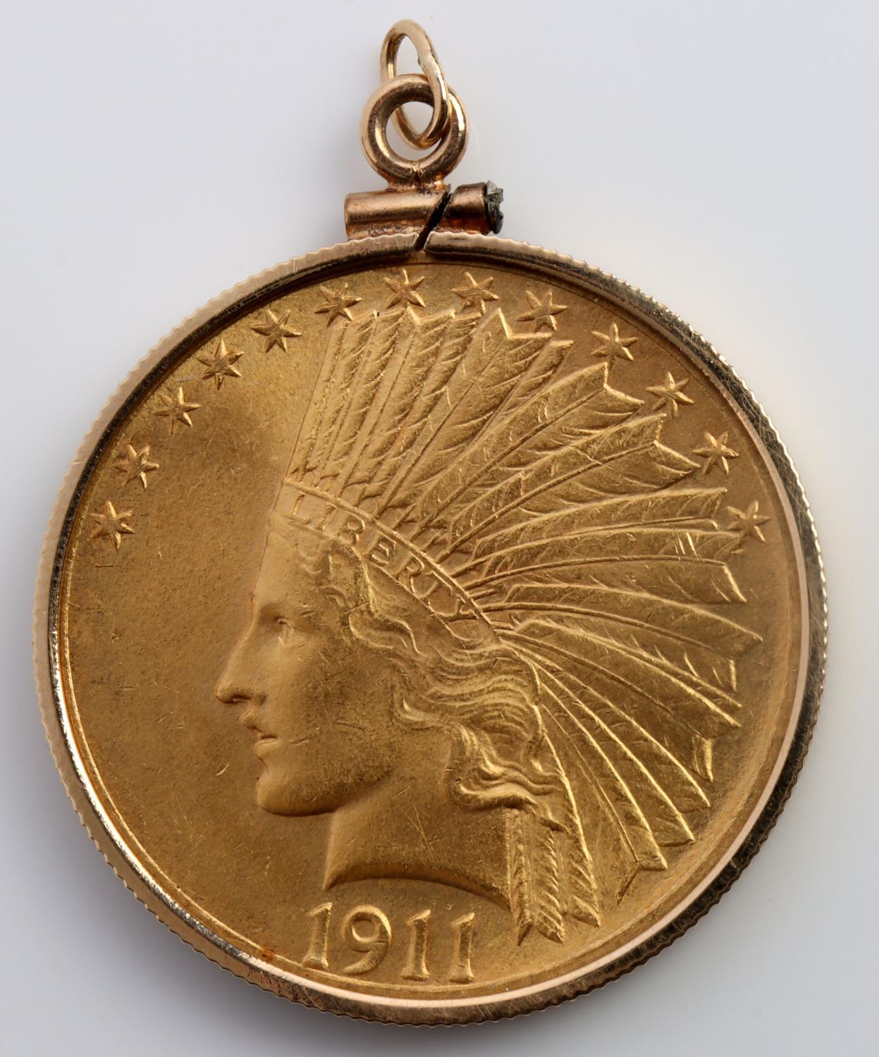 1911 $10 INDIAN HEAD GOLD COIN PENDANT NECKLACE