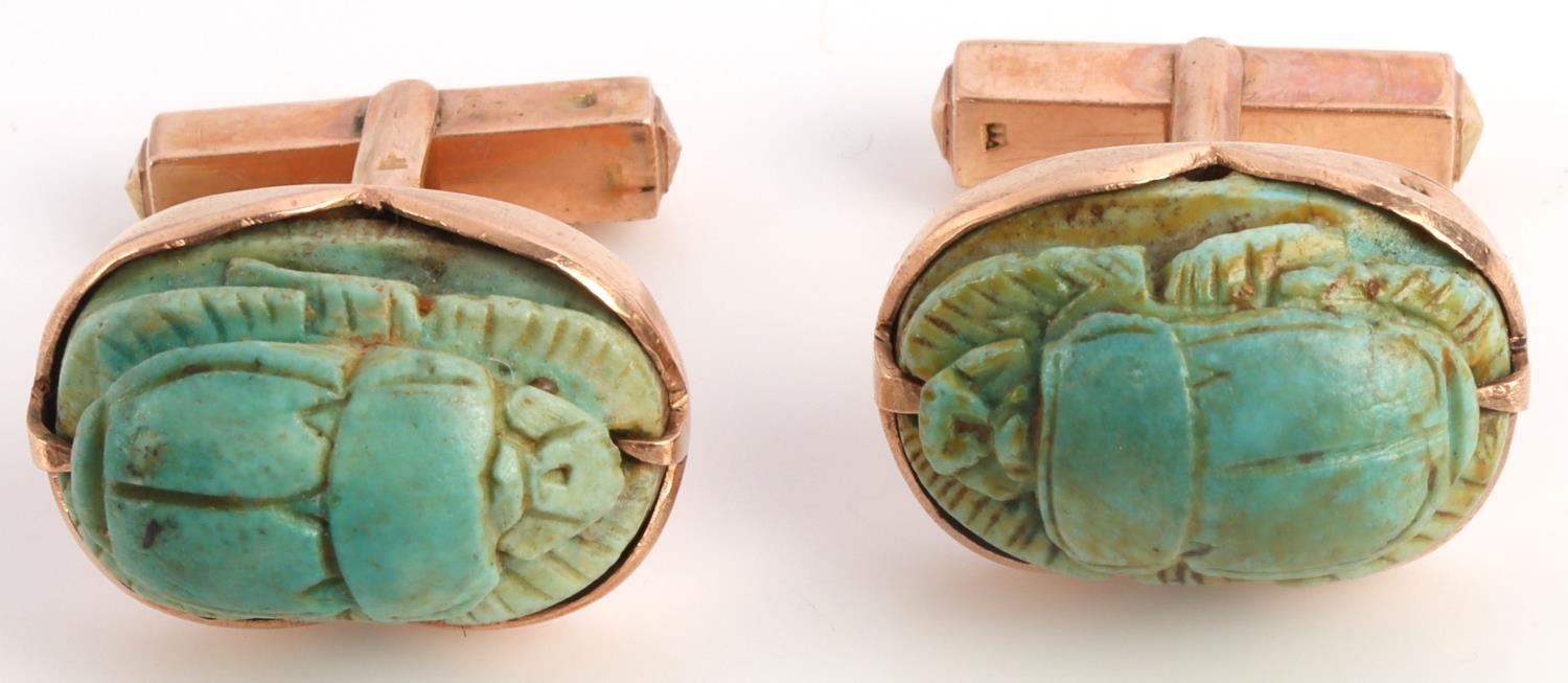 14KT GOLD EGYPTIAN HALLMARKED SCARAB CUFFLINKS