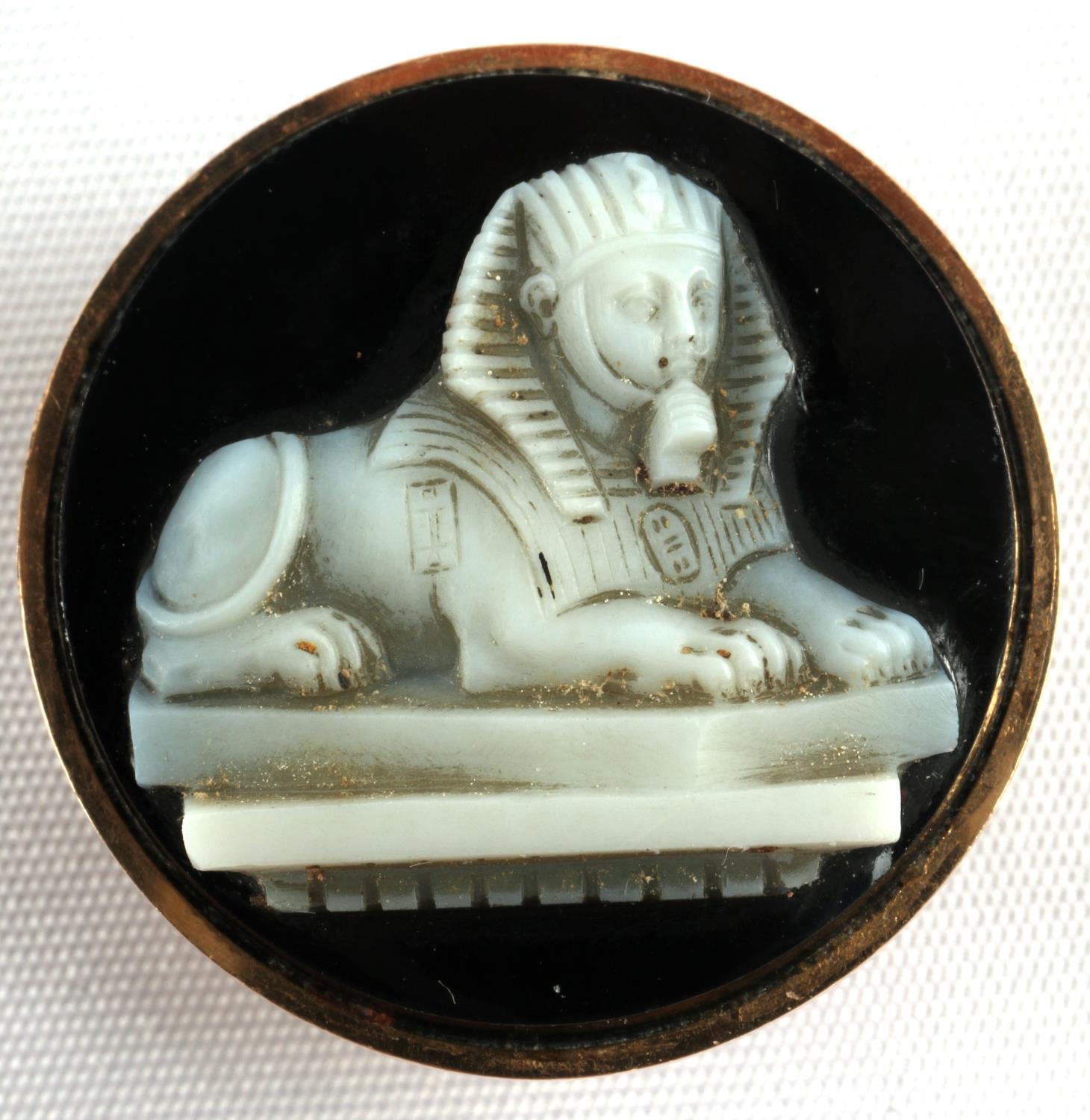 ANTIQUE 14KT GOLD SPHINX INCOLAY CAMEO CUFFLINKS