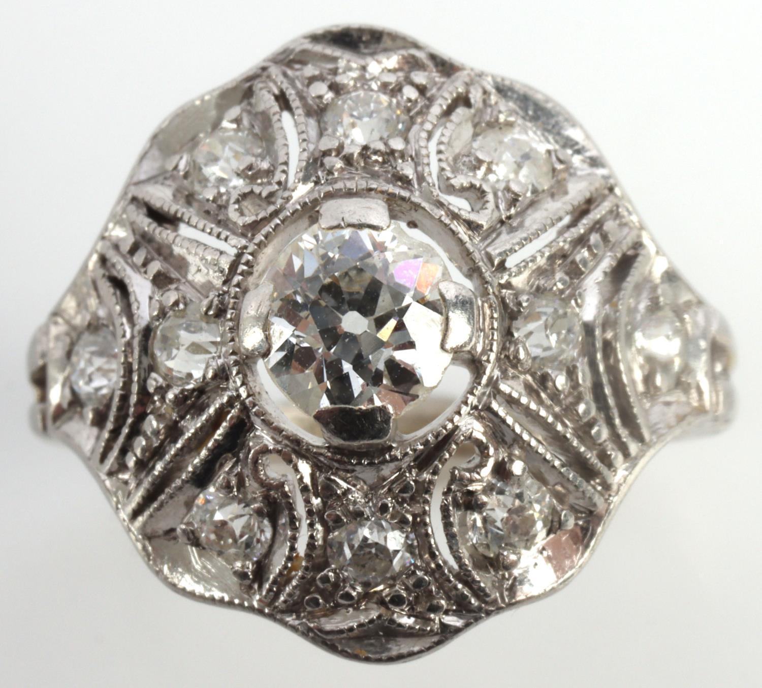 .48 TCW DIAMOND 14K WHITE GOLD ESTATE SHIELD RING