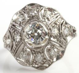 .48 TCW DIAMOND 14K WHITE GOLD ESTATE SHIELD RING