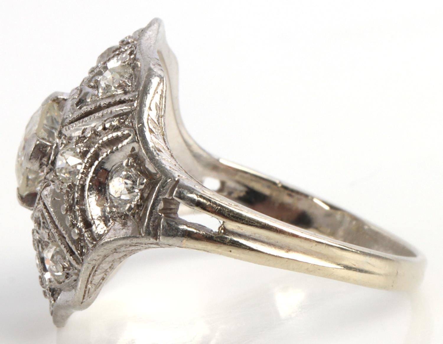 .48 TCW DIAMOND 14K WHITE GOLD ESTATE SHIELD RING