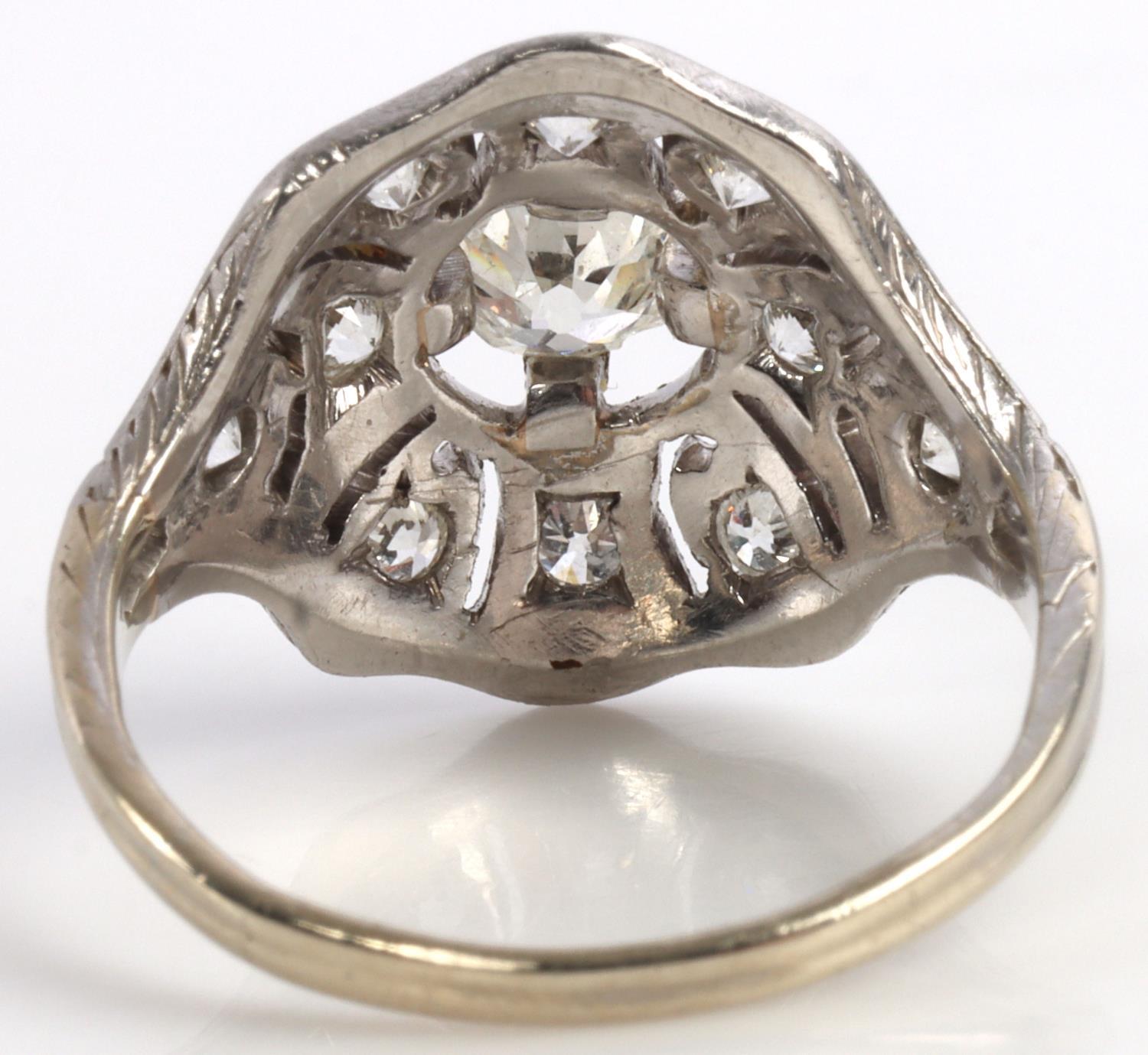 .48 TCW DIAMOND 14K WHITE GOLD ESTATE SHIELD RING