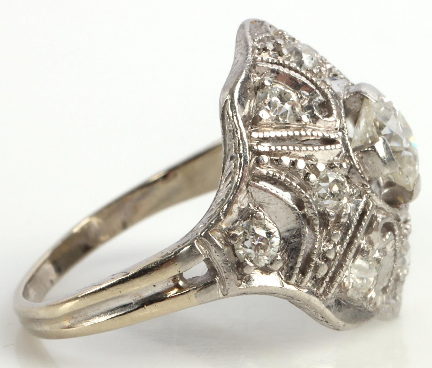 .48 TCW DIAMOND 14K WHITE GOLD ESTATE SHIELD RING