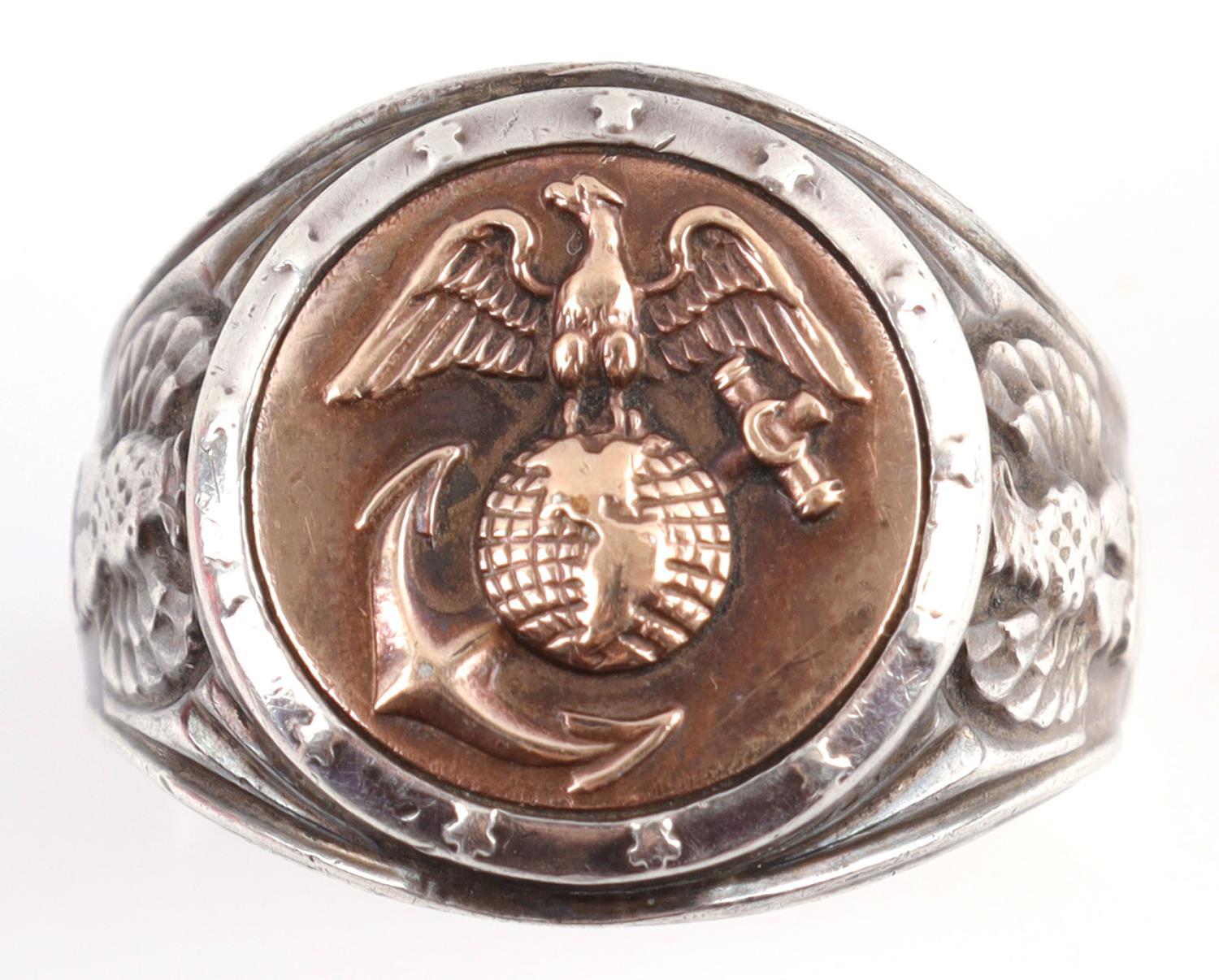 WWII ERA MARINES CORP STERLING AND GOLD RING