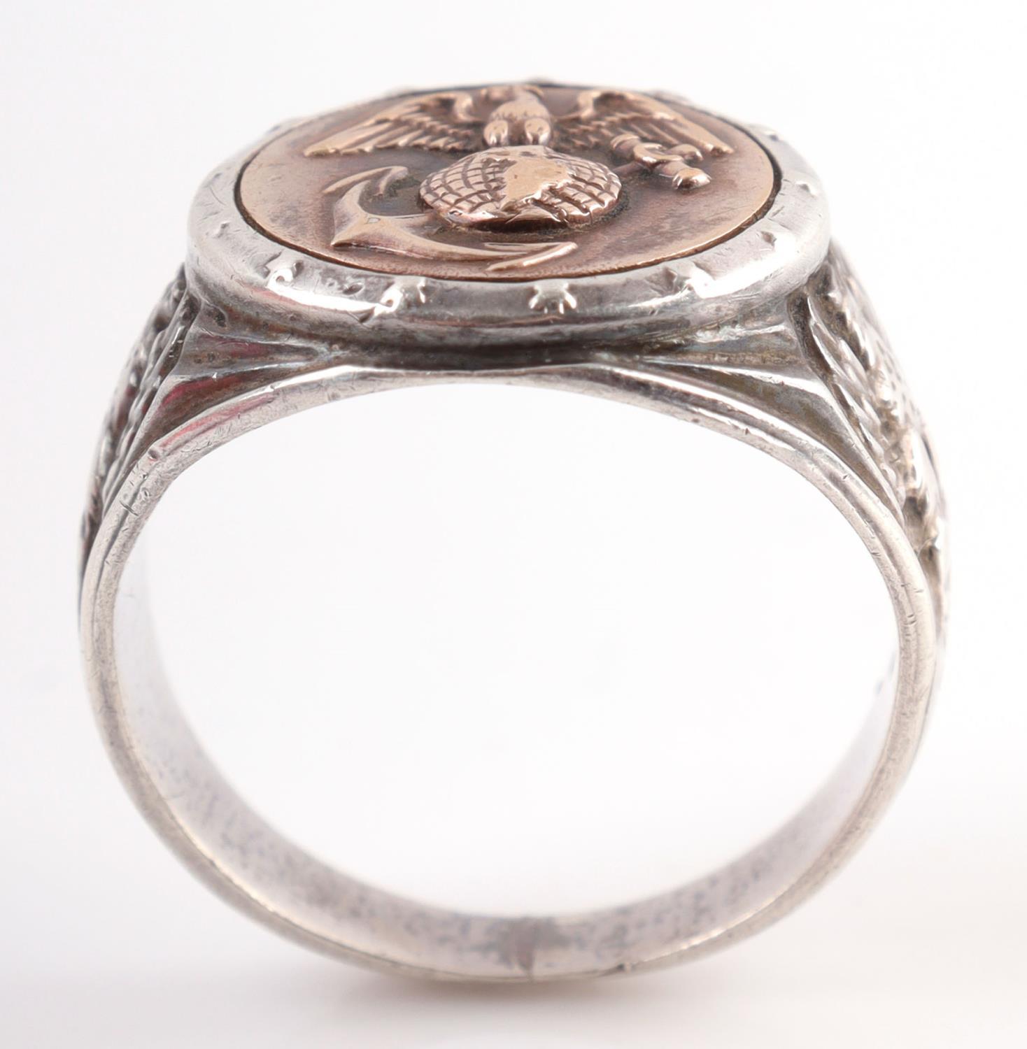 WWII ERA MARINES CORP STERLING AND GOLD RING