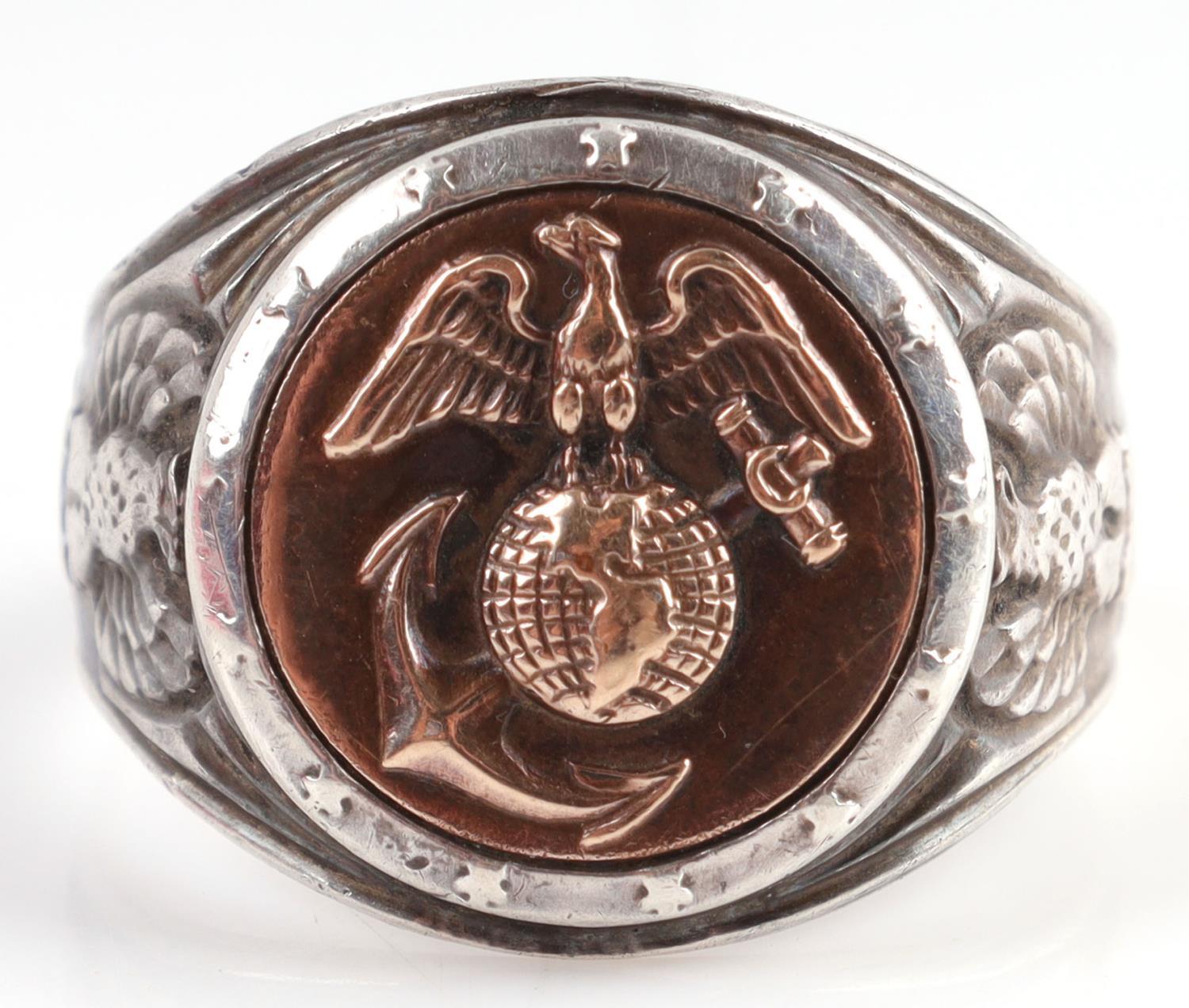 WWII ERA MARINES CORP STERLING AND GOLD RING