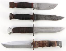 4 WWII FIGHTING KNIFE LOT KA BAR PAL KINFOLKS