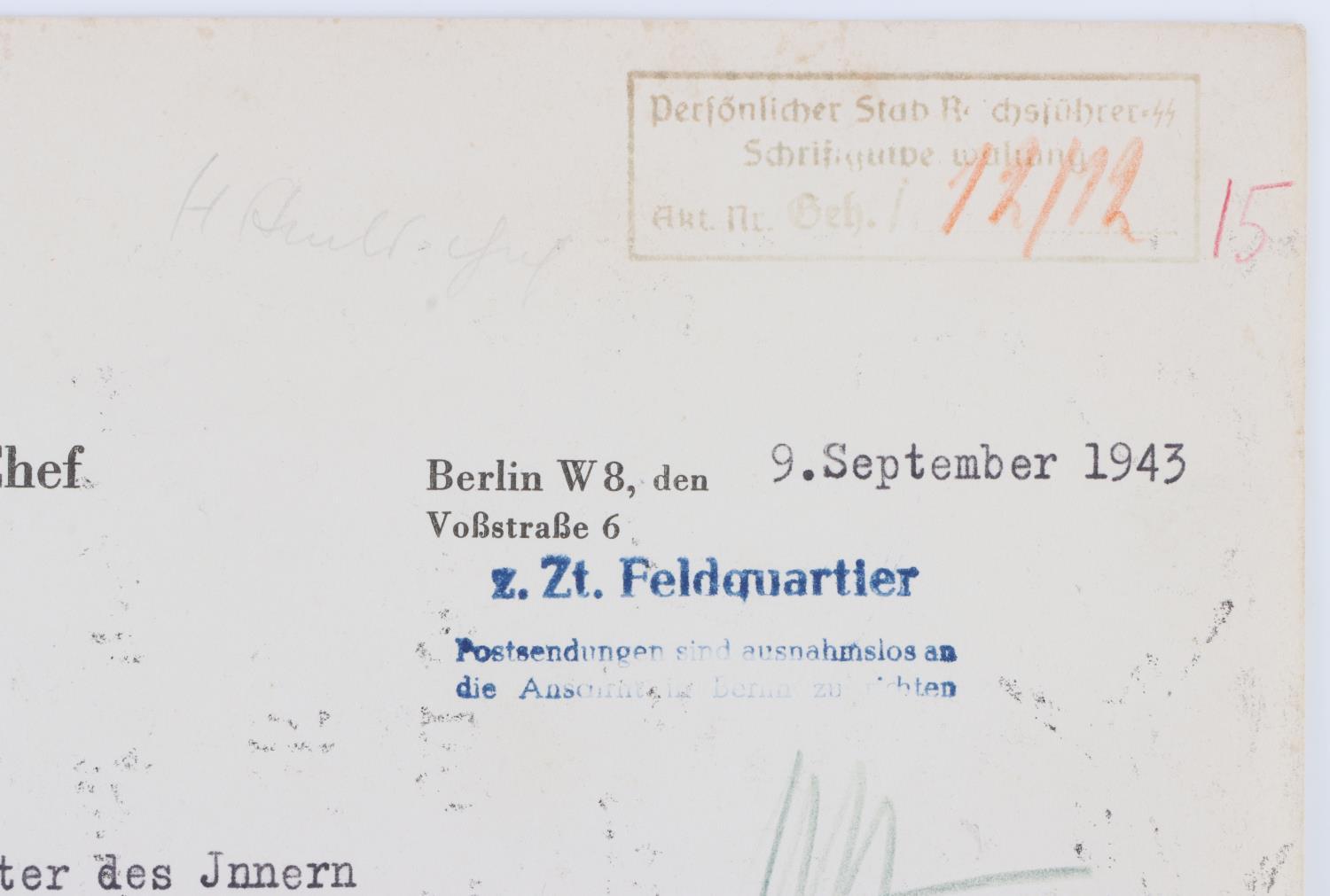 WWII GERMAN CHANCELLORY HIMMLER SIGNED DOCUMENT