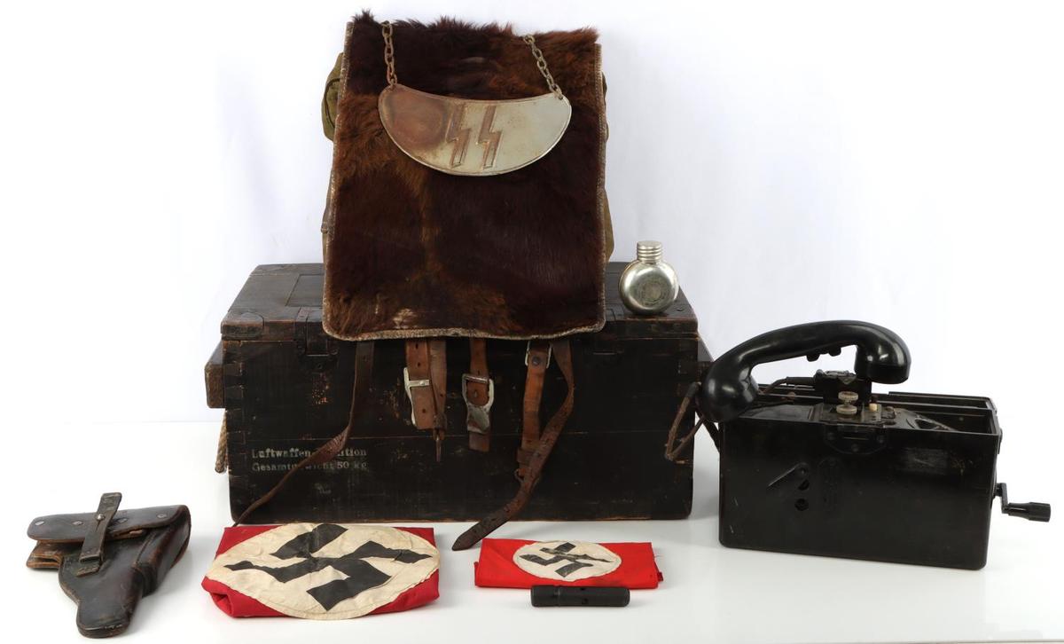 LUFTWAFFE MUNITIONS BOX W TELEPHONE FLAG SS GORGET