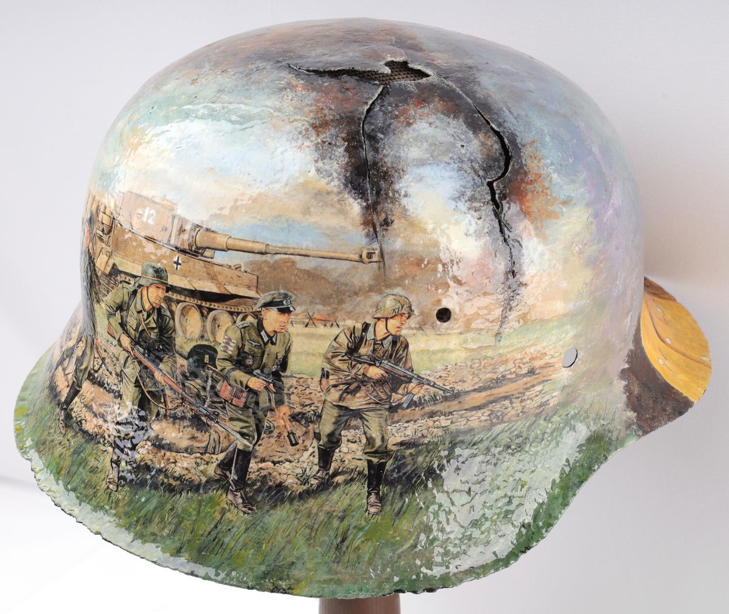 WWII GERMAN HELMET HAND PAINTED TRENCH ART SIGNED