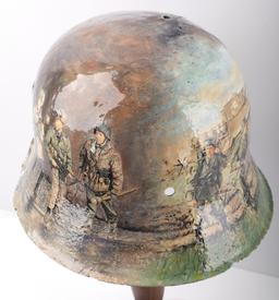 WWII GERMAN HELMET HAND PAINTED TRENCH ART SIGNED