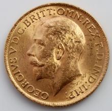 1914 GREAT BRITAIN KING GEORGE GOLD SOVEREIGN COIN