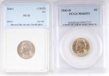 1943 D PCGS MS65FS  & 1944-S MS68 WAR NICKEL LOT