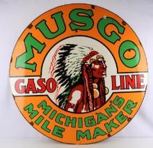 48 INCH MUSGO GASOLINE PORCELAIN DOUBLE SIDED SIGN