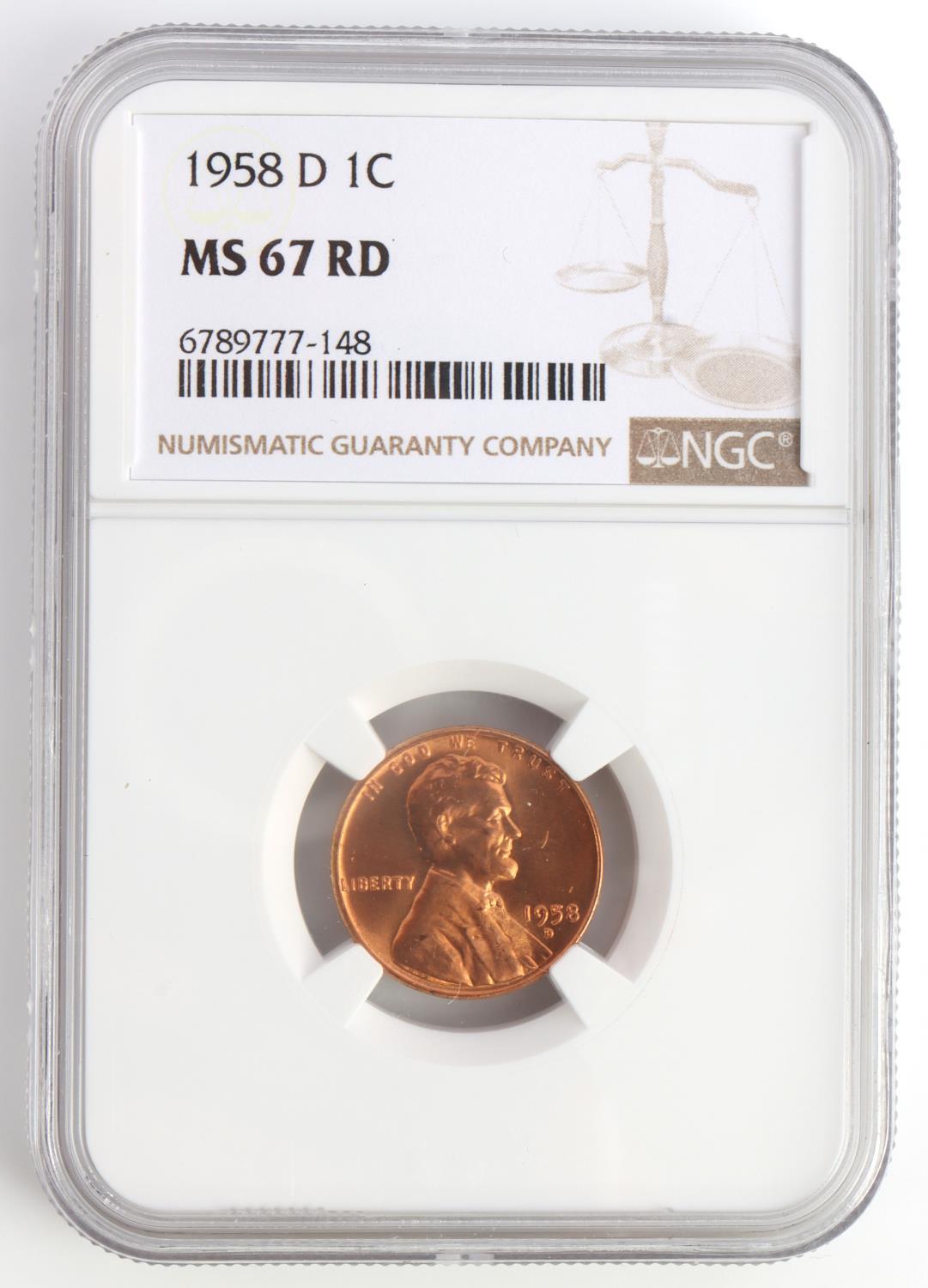 1958 D WHEAT CENT PENNY NGC MS 67 RD