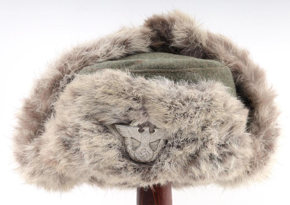 WWII GERMAN POLICE WINTER RABBIT FUR HAT