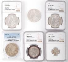 4 MORGAN 1 PEACE DOLLAR & MERCURY DIME NGC & PCGS