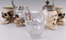 PEWTER & GLASS SKULL MUG & ICE BUCKET LOT