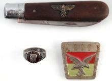 WWII GERMAN THIRD REICH POCKET KNIFE & HITLER RING