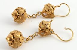 18K YELLOW GOLD ETRUSCAN REVIVAL DANGLE EARRINGS