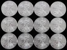 LOT OF 12 AMERICAN SILVER EAGLE 1 OZ SILVER COINS