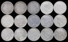 15 MORGAN AND PEACE DOLLAR 90% SILVER COIN LOT