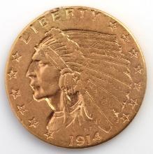 1914 INDIAN HEAD $2.50 U.S. GOLD COIN