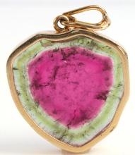 14K YELLOW GOLD WATERMELON TOURMALINE PENDANT