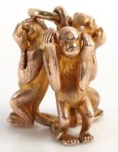 14KT GOLD CUSTOM THREE WISE MONKEYS PENDANT