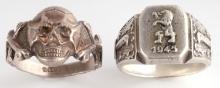 WWII GERMAN SS TOTENKOPF & BEAR 1945 SILVER RINGS