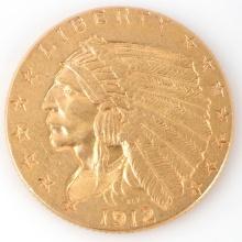 1912 INDIAN HEAD $2.50 U.S. GOLD COIN