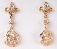 14K YELLOW GOLD DIAMOND DROP EARRINGS ANTIQUE